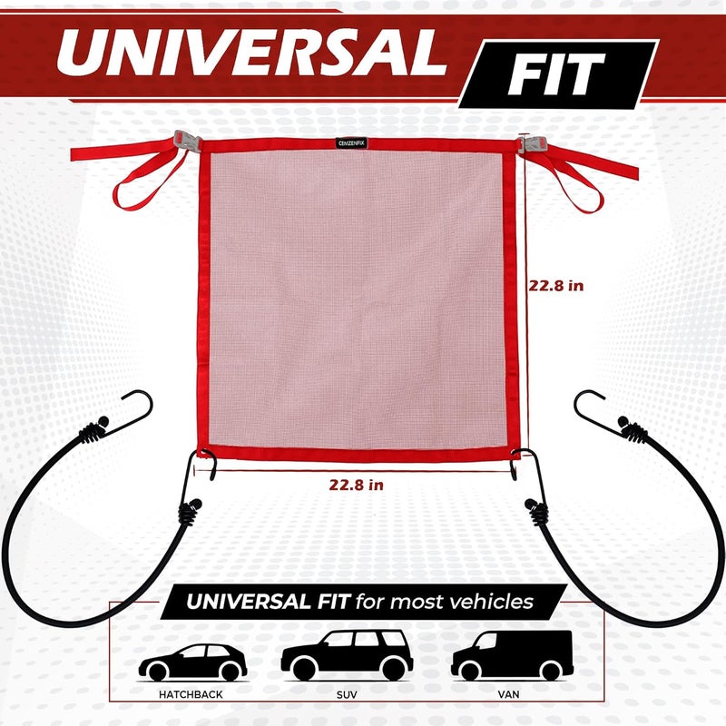 CEMZENFIX Universal Dog Car Net Barrier – Sturdy Mesh, Easy Install, Breathable Design, Easy to Clean, Flexible Bungee Cords for Adjustable Fit 23"×23" (Red) - Image 2